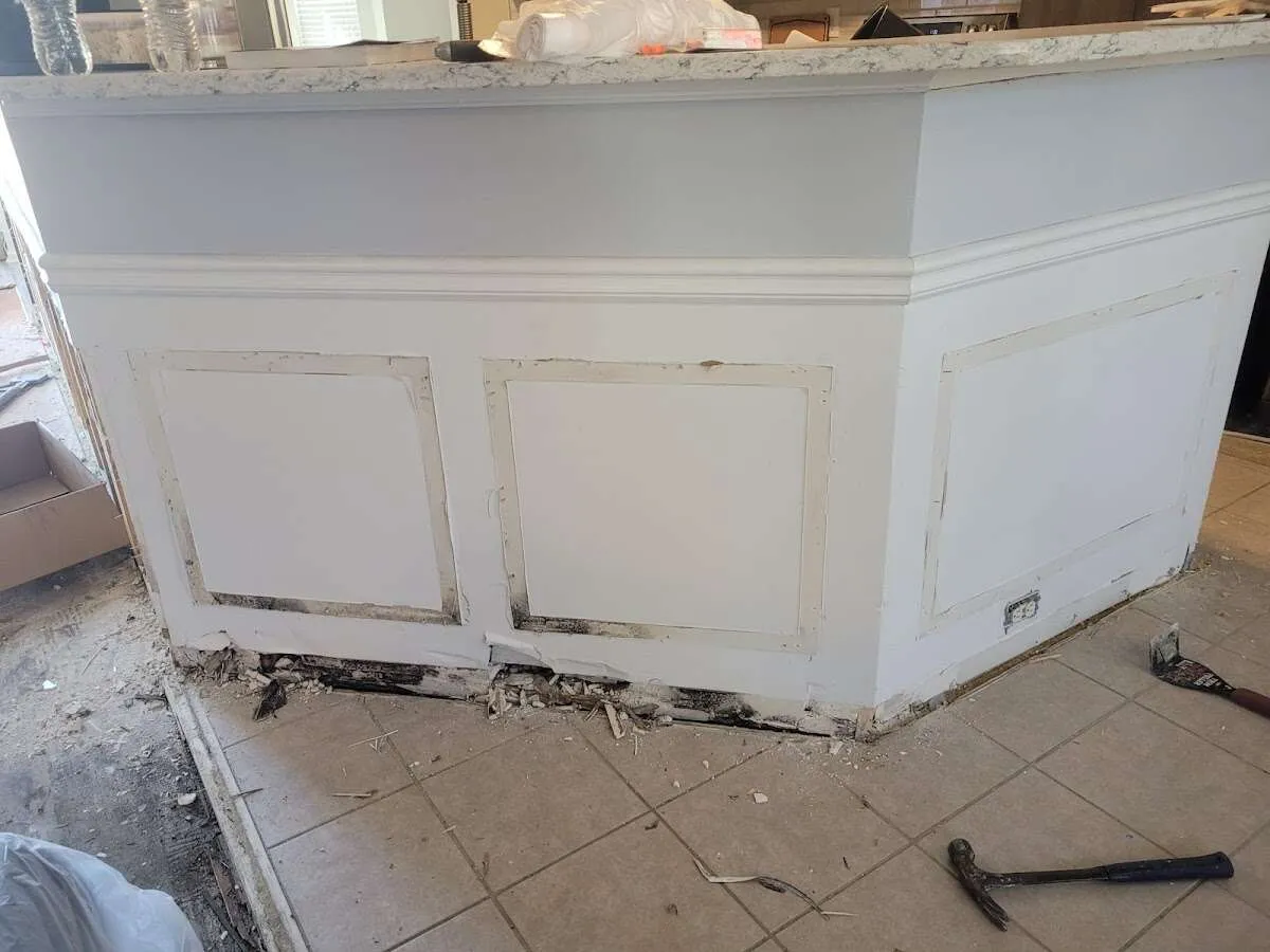 Water damage and mold on kitchen during Storm Damage Restoration in Poquoson
